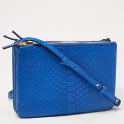 Pre Owned Celine Blue Python and Leather Small Trio Zip Crossbody Bag