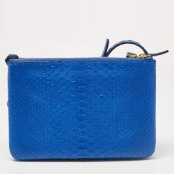 Pre Owned Celine Blue Python and Leather Small Trio Zip Crossbody Bag