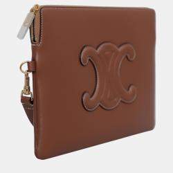 Celine Brown Leather Triomphe Clutch Bag