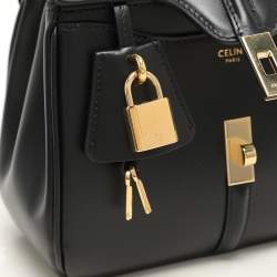 Celine Black Satinated Leather Mini 16 Top Handle Bag
