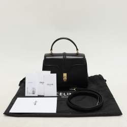 Celine Black Satinated Leather Mini 16 Top Handle Bag