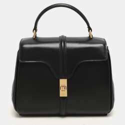 Celine Black Satinated Leather Mini 16 Top Handle Bag