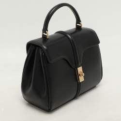 Celine Black Satinated Leather Mini 16 Top Handle Bag