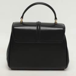 Celine Black Satinated Leather Mini 16 Top Handle Bag
