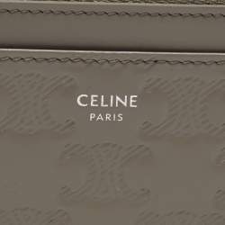Pre Owned Celine Grey Triomphe Embossed Leather Zip Card Holder