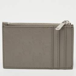 Pre Owned Celine Grey Triomphe Embossed Leather Zip Card Holder