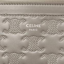 Pre Owned Celine Grey Triomphe Embossed Leather Zip Card Holder