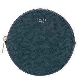 Pre Owned Céline Blue Grained Leather Round Coin Purse