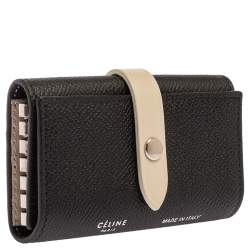 Pre Owned Celine Black/Ivory Grained Leather Strap Key Case