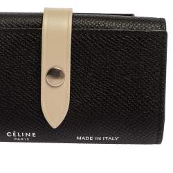 Pre Owned Celine Black/Ivory Grained Leather Strap Key Case