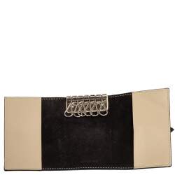 Pre Owned Celine Black/Ivory Grained Leather Strap Key Case