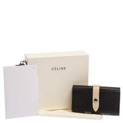 Pre Owned Celine Black/Ivory Grained Leather Strap Key Case