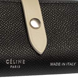 Pre Owned Celine Black/Ivory Grained Leather Strap Key Case