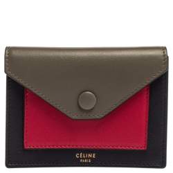 Pre Owned Celine Tri Color Leather Envelope Pocket Card Holder