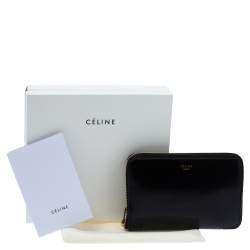 Pre Owned Celine Black Metallic Leather Zip Around Wallet