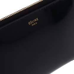 Pre Owned Celine Black Metallic Leather Zip Around Wallet