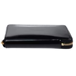 Pre Owned Celine Black Metallic Leather Zip Around Wallet