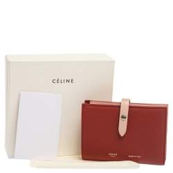 Pre Owned Celine Red/Light Pink Grained Leather Multifunction Strap Wallet