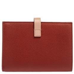 Pre Owned Celine Red/Light Pink Grained Leather Multifunction Strap Wallet