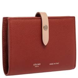 Pre Owned Celine Red/Light Pink Grained Leather Multifunction Strap Wallet