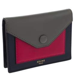 Pre Owned Celine Tri Color Leather Envelope Pocket Card Holder