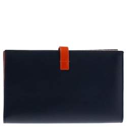 Pre Owned Celine Navy Blue/Orange Leather Large Multifunction Strap Wallet