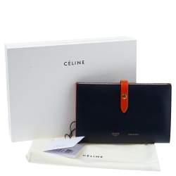 Pre Owned Celine Navy Blue/Orange Leather Large Multifunction Strap Wallet