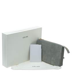 Pre Owned Celine Grey Suede Trio Zip Clutch