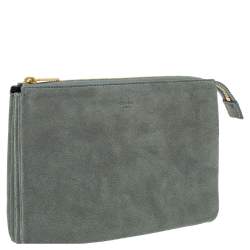 Pre Owned Celine Grey Suede Trio Zip Clutch