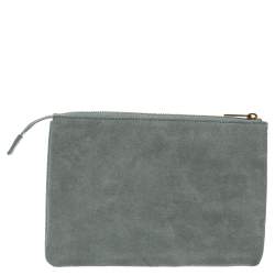 Pre Owned Celine Grey Suede Trio Zip Clutch