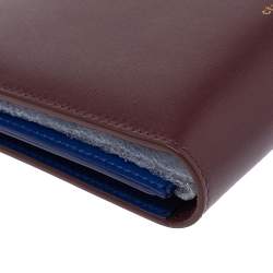 Pre Owned Celine Burgundy/Blue Leather Large Multifunction Strap Wallet