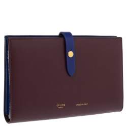 Pre Owned Celine Burgundy/Blue Leather Large Multifunction Strap Wallet