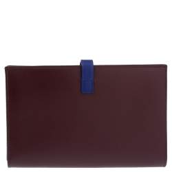 Pre Owned Celine Burgundy/Blue Leather Large Multifunction Strap Wallet
