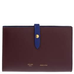 Pre Owned Celine Burgundy/Blue Leather Large Multifunction Strap Wallet