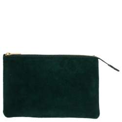 Pre Owned Celine Green Suede Trio Zip Clutch