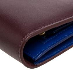 Pre Owned Celine Maroon/Blue Leather Large Multifunction Strap Wallet