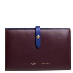 Pre Owned Celine Maroon/Blue Leather Large Multifunction Strap Wallet