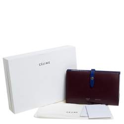 Pre Owned Celine Maroon/Blue Leather Large Multifunction Strap Wallet