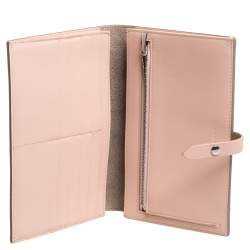 Pre Owned Celine Beige/Pink Leather Large Multifunction Strap Wallet