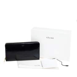 Pre Owned Celine Black Leather Large Zip Around Wallet