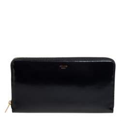 Pre Owned Celine Black Leather Large Zip Around Wallet