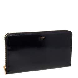 Pre Owned Celine Black Leather Large Zip Around Wallet