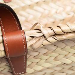 Pre Owned Celine Tan Raffia and Leather Triomphe Classic Panier Tote