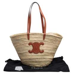 Pre Owned Celine Tan Raffia and Leather Triomphe Classic Panier Tote