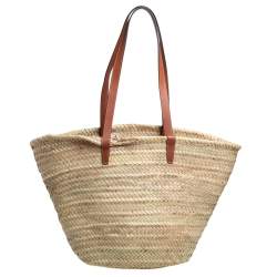 Pre Owned Celine Tan Raffia and Leather Triomphe Classic Panier Tote