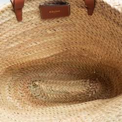 Pre Owned Celine Tan Raffia and Leather Triomphe Classic Panier Tote