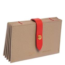 Pre Owned حافظة بطاقات سيلين أكورديون جلد بيج/ أحمر 