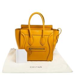 Pre Owned Celine Mustard Leather Micro Luggage Tote