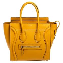Pre Owned Celine Mustard Leather Micro Luggage Tote