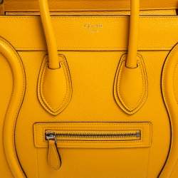 Pre Owned Celine Mustard Leather Micro Luggage Tote